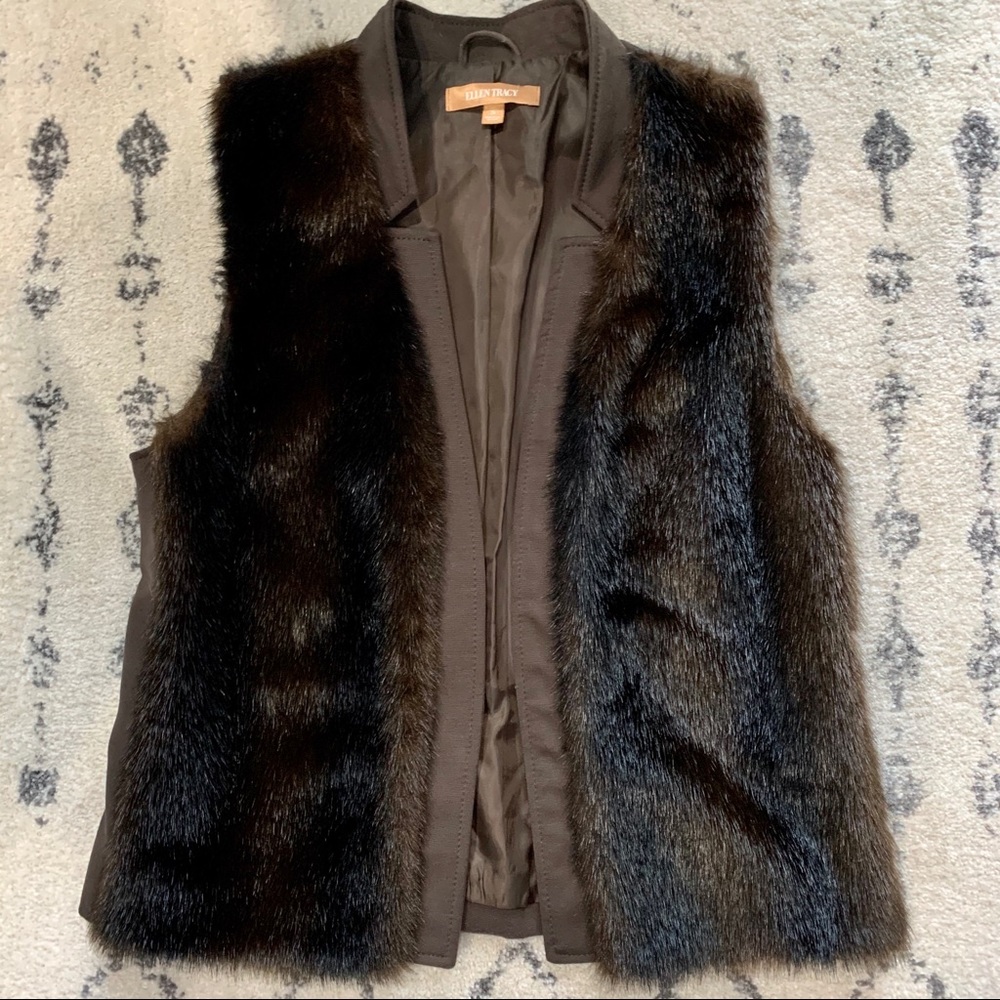 Ellen Tracy- Chocolate Brown - Faux Fur Vest